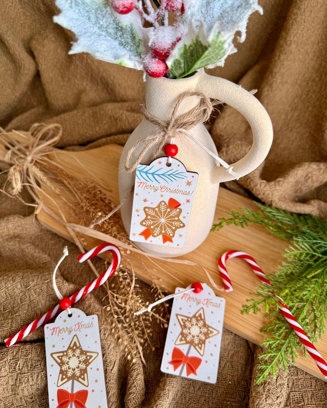 Kit de 3 Tags Natalinas de Madeira