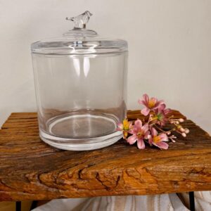 Potiche Bird Vidro Transparente com Tampa 14X10X10cm