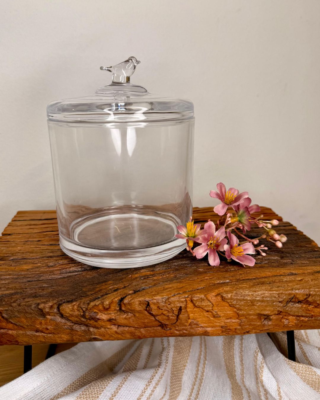 Potiche Bird Vidro Transparente com Tampa 14X10X10cm