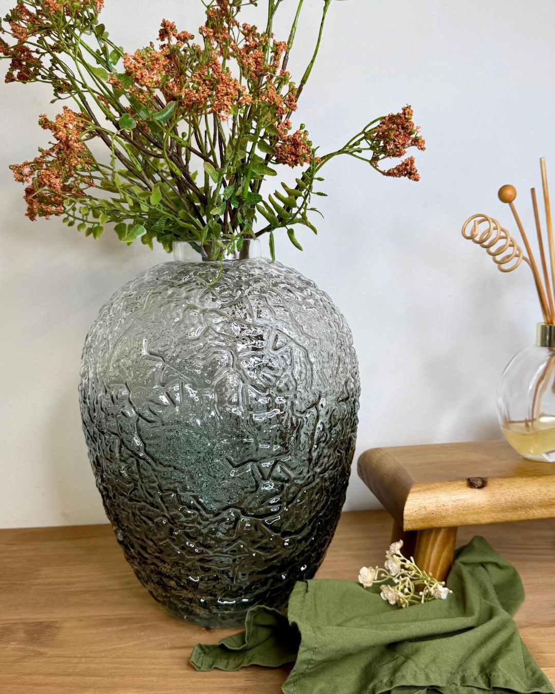 Vaso Garrafa Vidro Verde 30X22X22cm