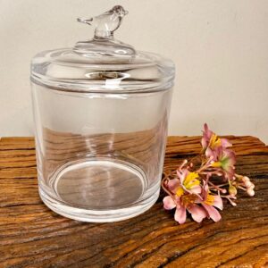 Potiche Bird Vidro Transparente com Tampa 12X8X8cm