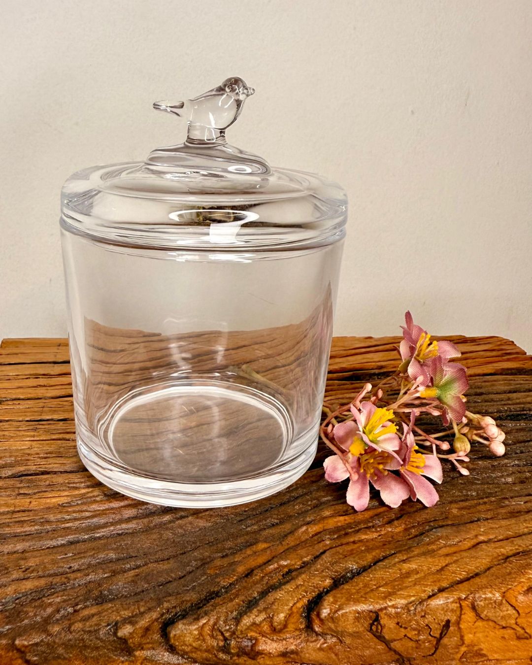 Potiche Bird Vidro Transparente com Tampa 12X8X8cm