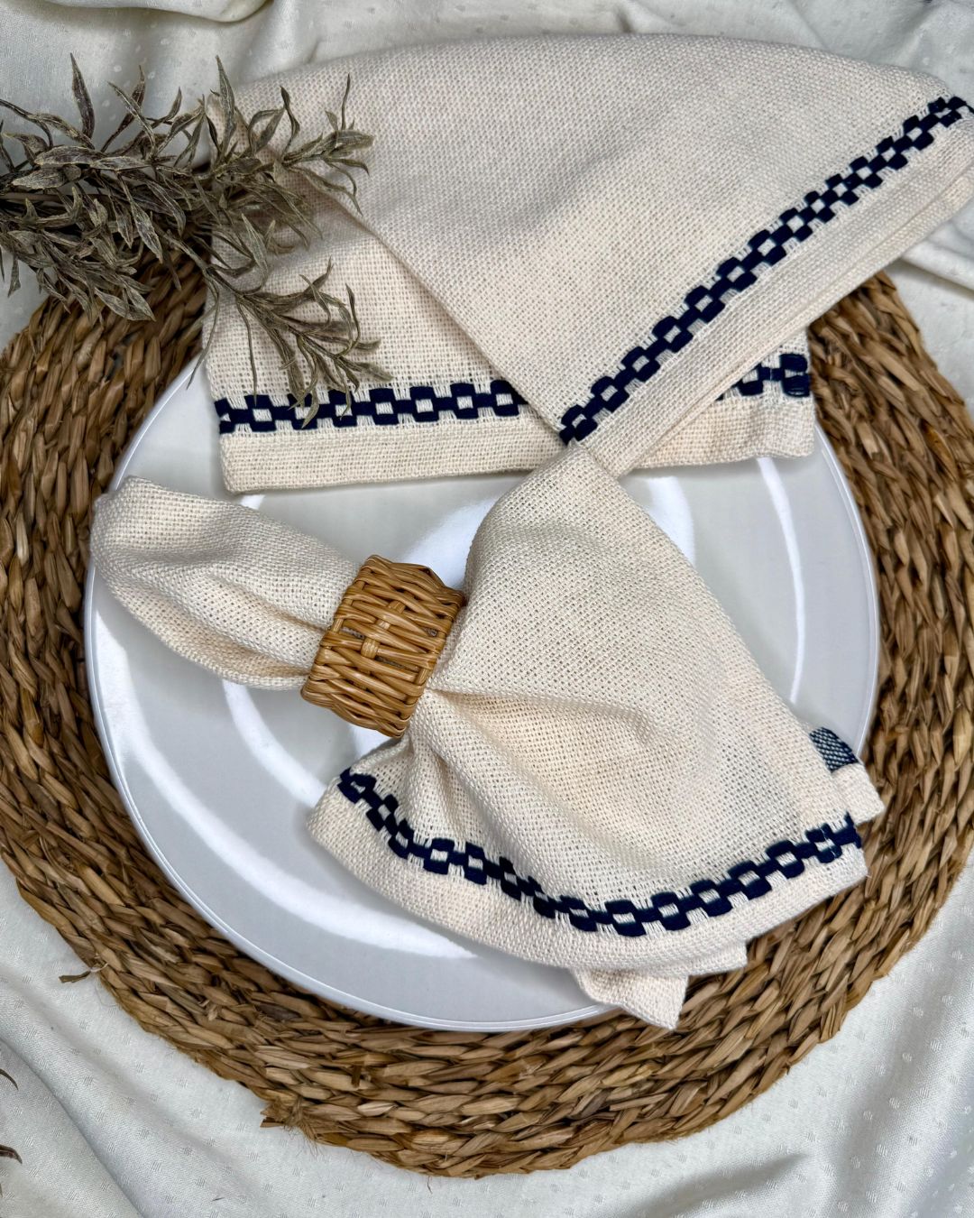 Conjunto 2 Guardanapos Grega Bordado Azul
