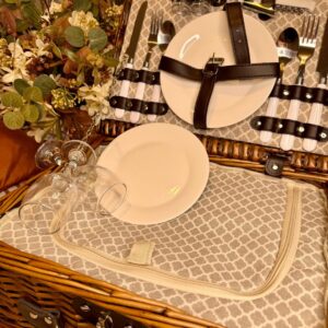 Cesta Picnic Jogo 14 Peças Bolsa Térmica Fibra Natural Marrom (ESGOTADO)