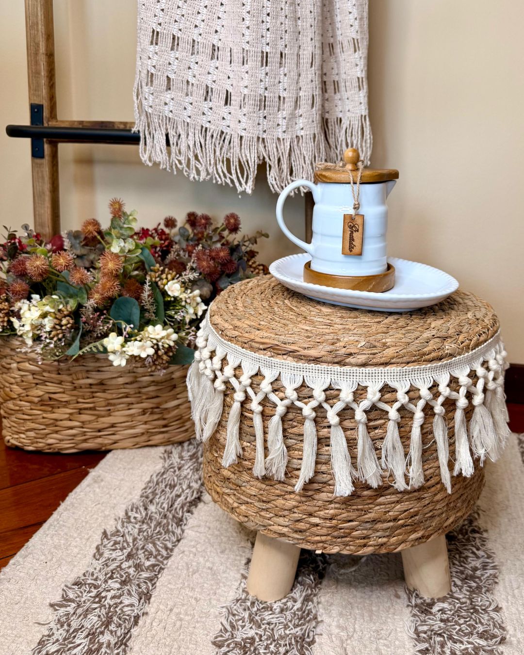 Puff Boho Chic Palha Natural 27,5cmX29cmX29cm