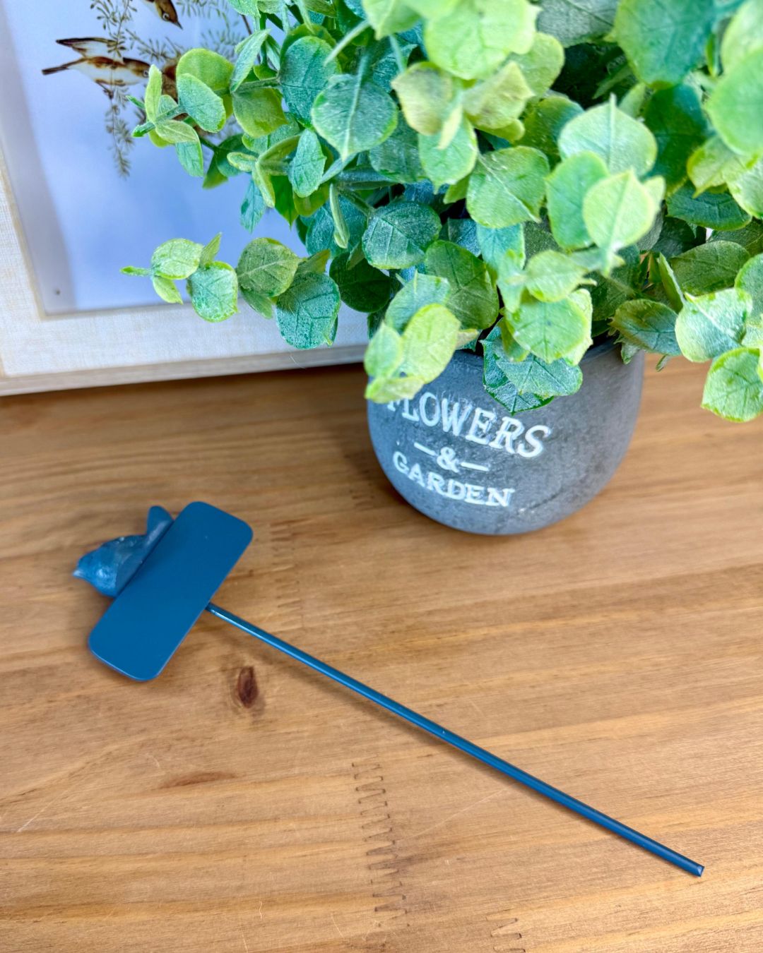 Placa Espeto Passarinho em Ferro Azul 22cmX6,5cm - Imagem 4