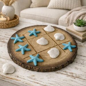 Jogo da Velha Conchas e Estrelas em Resina   30cmX30cmX1,5cm  ESGOTADO