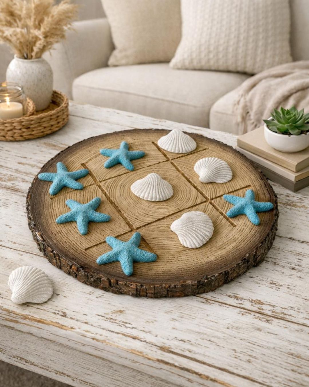Jogo da Velha Conchas e Estrelas em Resina   30cmX30cmX1,5cm  ESGOTADO