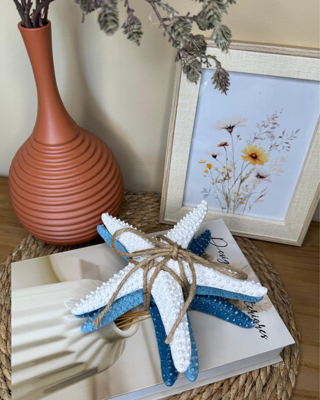Kit 3 Estrelas em Resina Azul e Branco  18,5cmX18,5cmX6,5cm