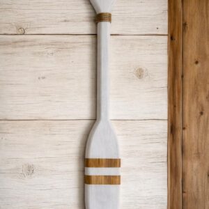 Remo Decorativo em Madeira Listrado Branco e Natural  48cm