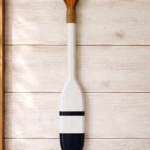 Remo Decorativo em Madeira Listrado Branco e Azul  48cm