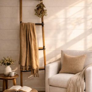 Escada Decorativa com Toalheiro Madeira e Ferro 1.80mX50cmX36cmX15cm