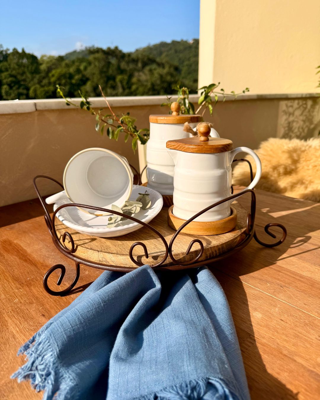 Bandeja Rústica Florença em Ferro e Madeira - 32cmX10cm