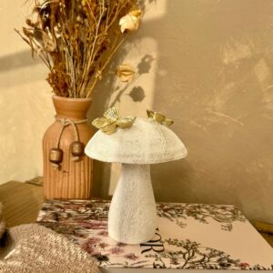 Escultura Decorativa Poliresina Cogumelo com Borboletas 13,7cm