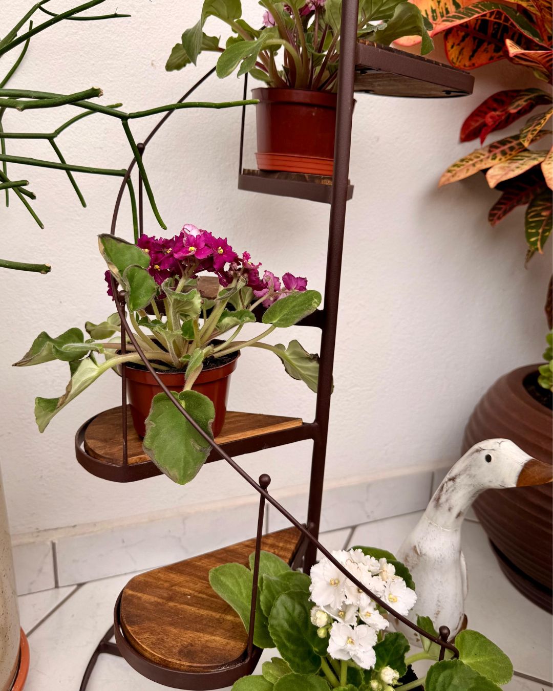 Escada Jardim de Violetas em Ferro e Madeira 1,13mX47cm - Imagem 3
