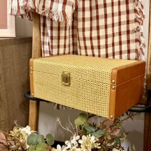 Baú Caixa Decorativa Organizadora PU Caramelo Texturizado Areia 30cmX20cmX12cm