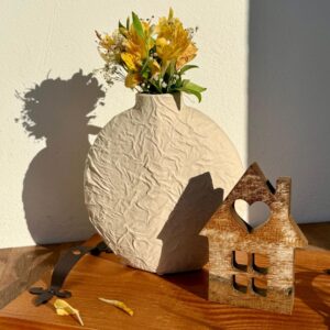 Vaso Decorativo Textura Bege Cerâmica 22cmX21cmX8cm