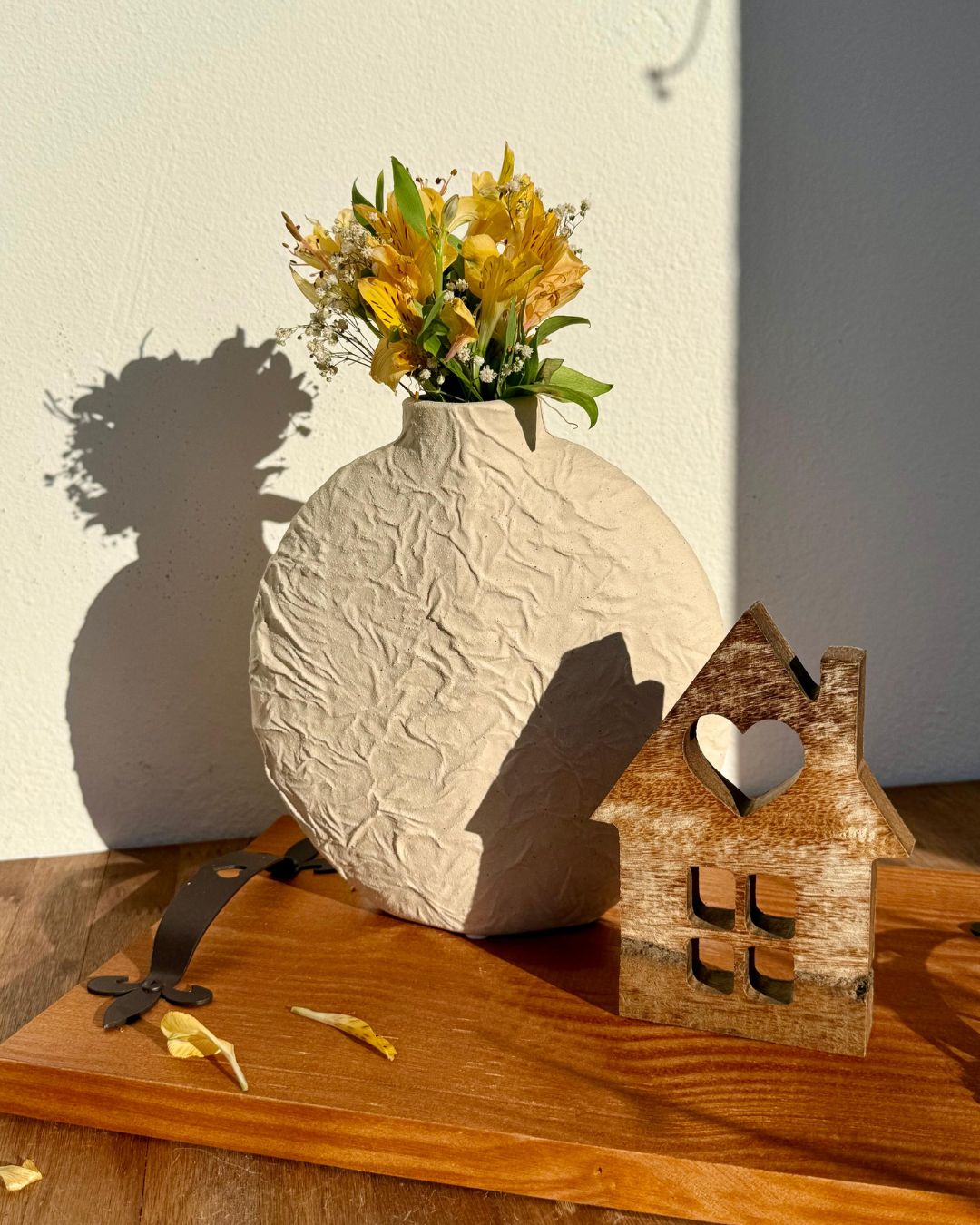 Vaso Decorativo Textura Bege Cerâmica 22cmX21cmX8cm
