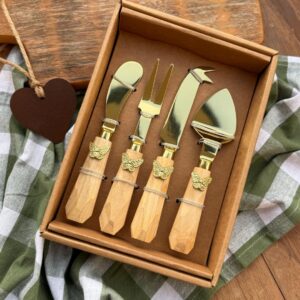 Conjunto Talheres para Queijo Aço Inox Borboletas 4 peças 17cm