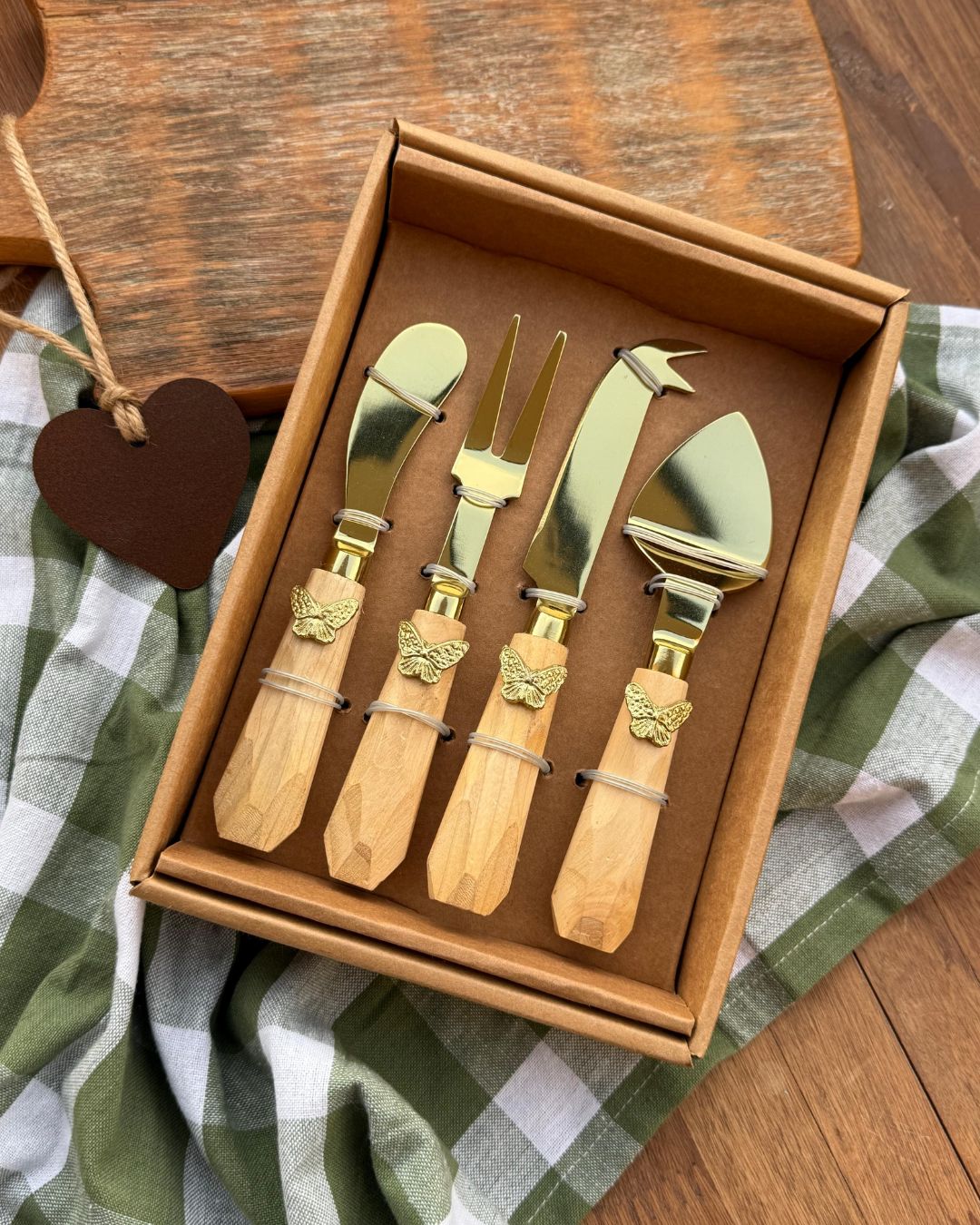Conjunto Talheres para Queijo Aço Inox Borboletas 4 peças 17cm
