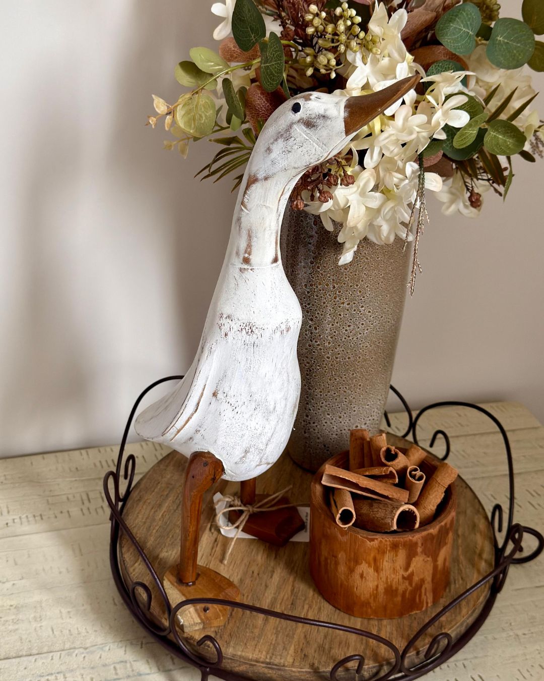 Pato Decorativo Bambu Branco G   39cmX15,5cm