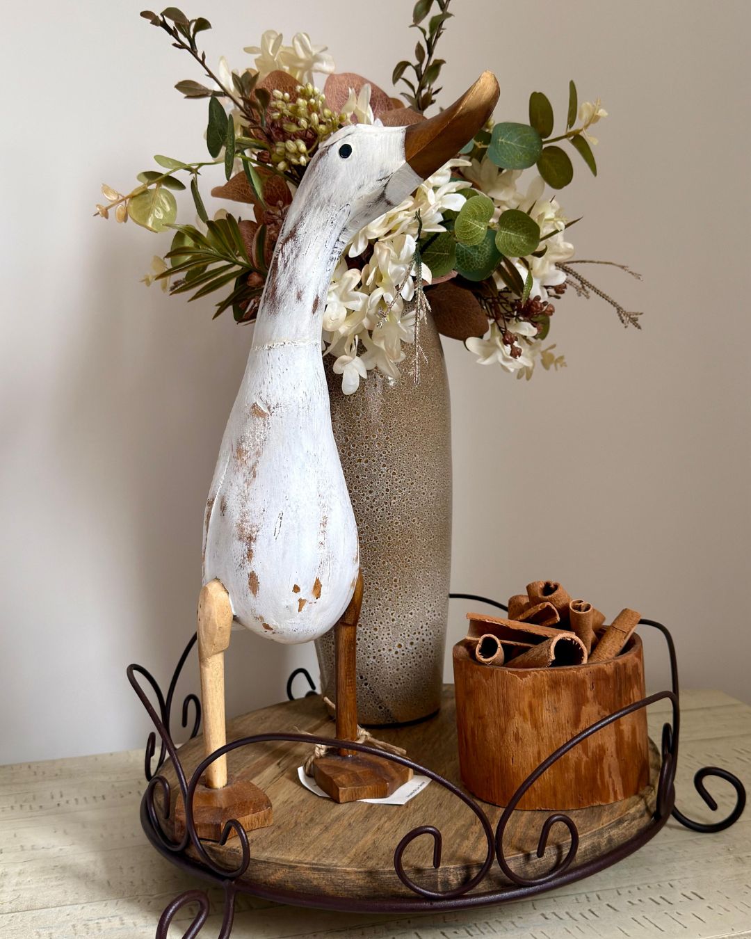 Pato Decorativo Bambu Branco M  37cmX13,5cm