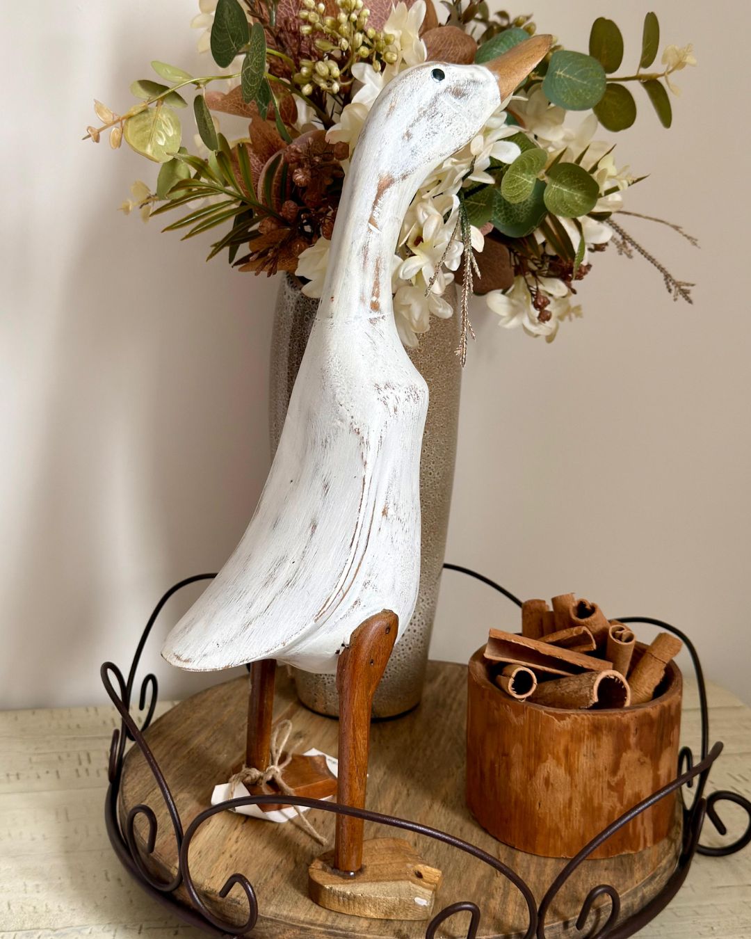 Pato Decorativo Bambu Branco G 39cmX15,5cm - Imagem 2