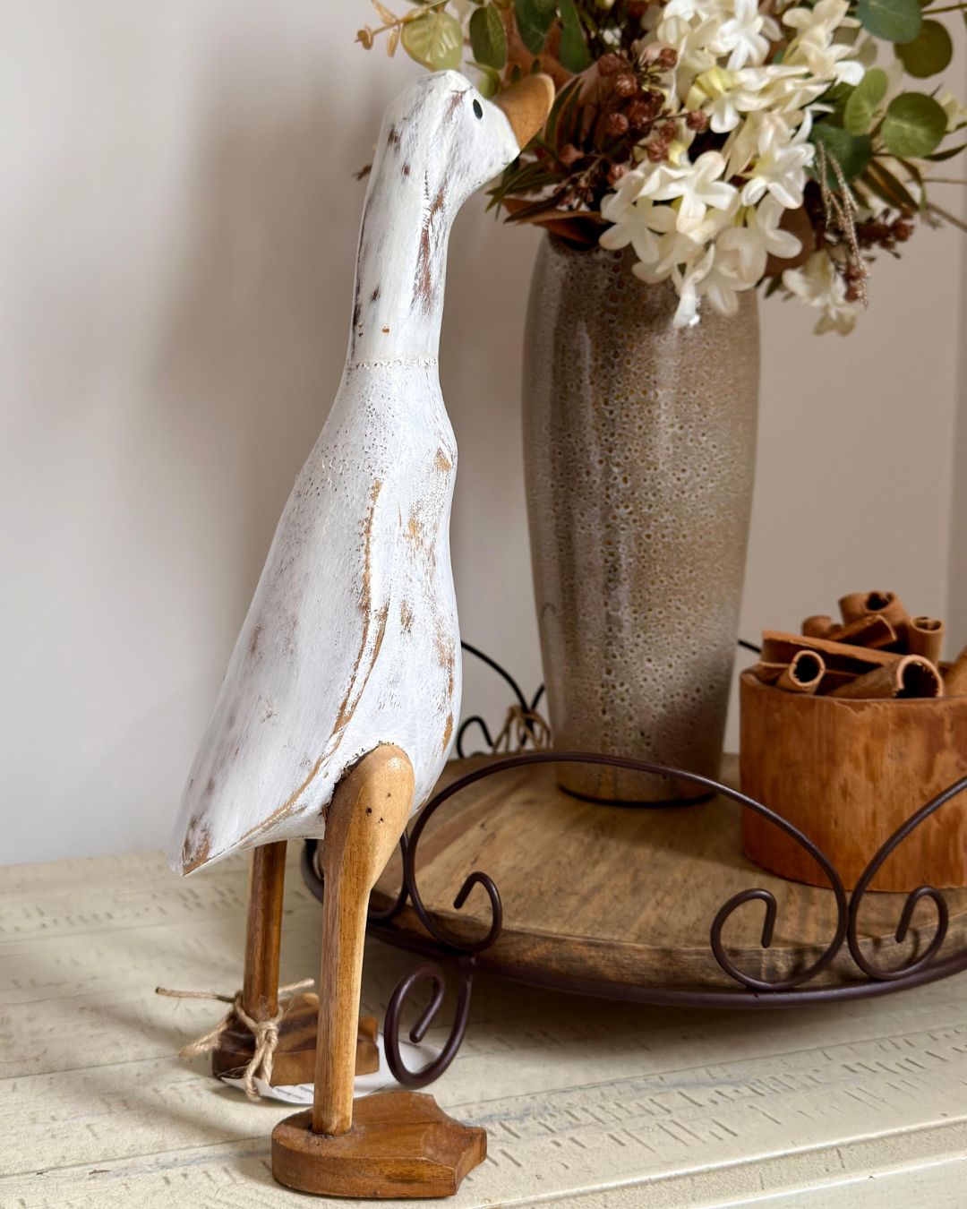 Pato Decorativo Bambu Branco M 37cmX13,5cm - Imagem 2