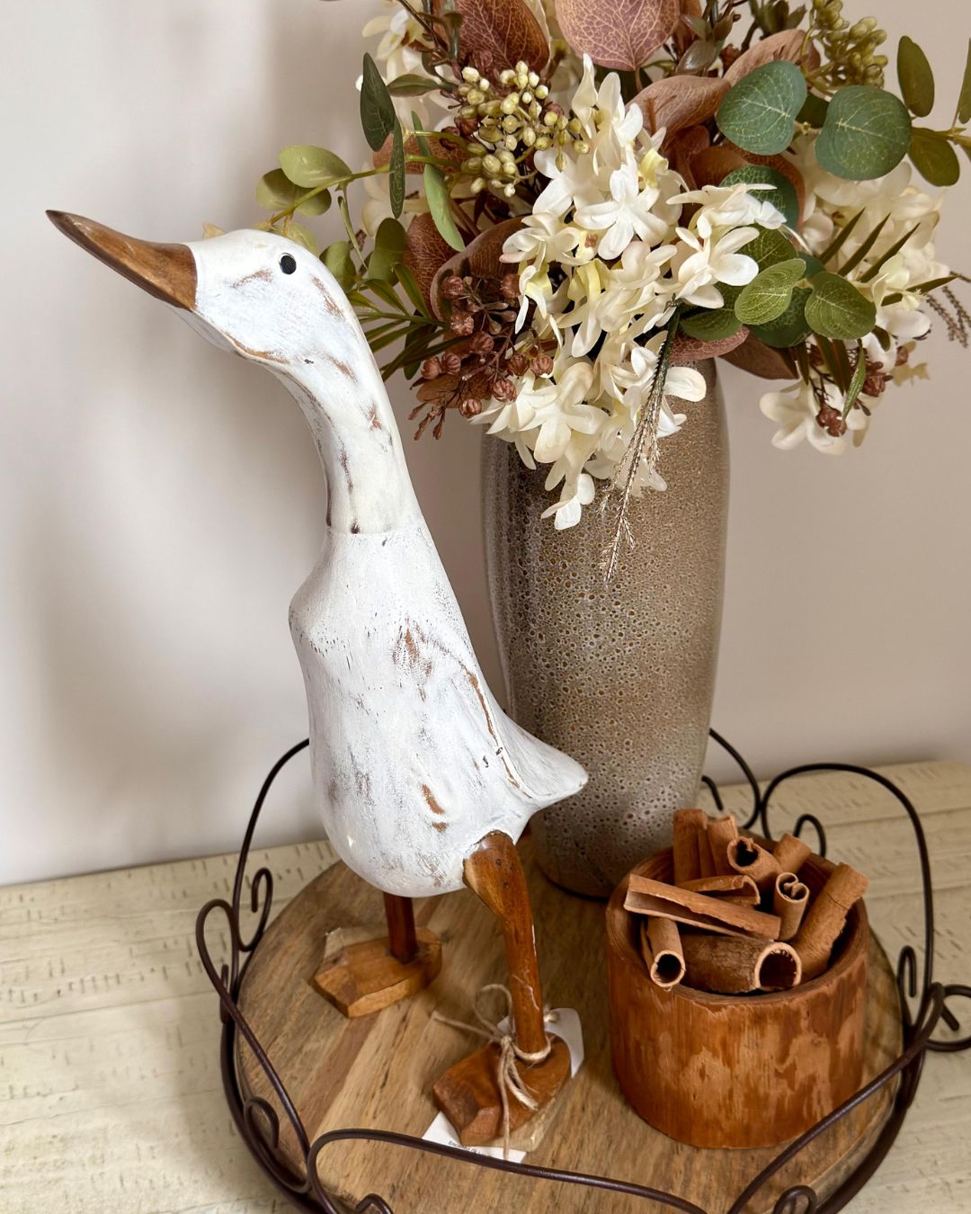 Pato Decorativo Bambu Branco G 39cmX15,5cm - Imagem 3