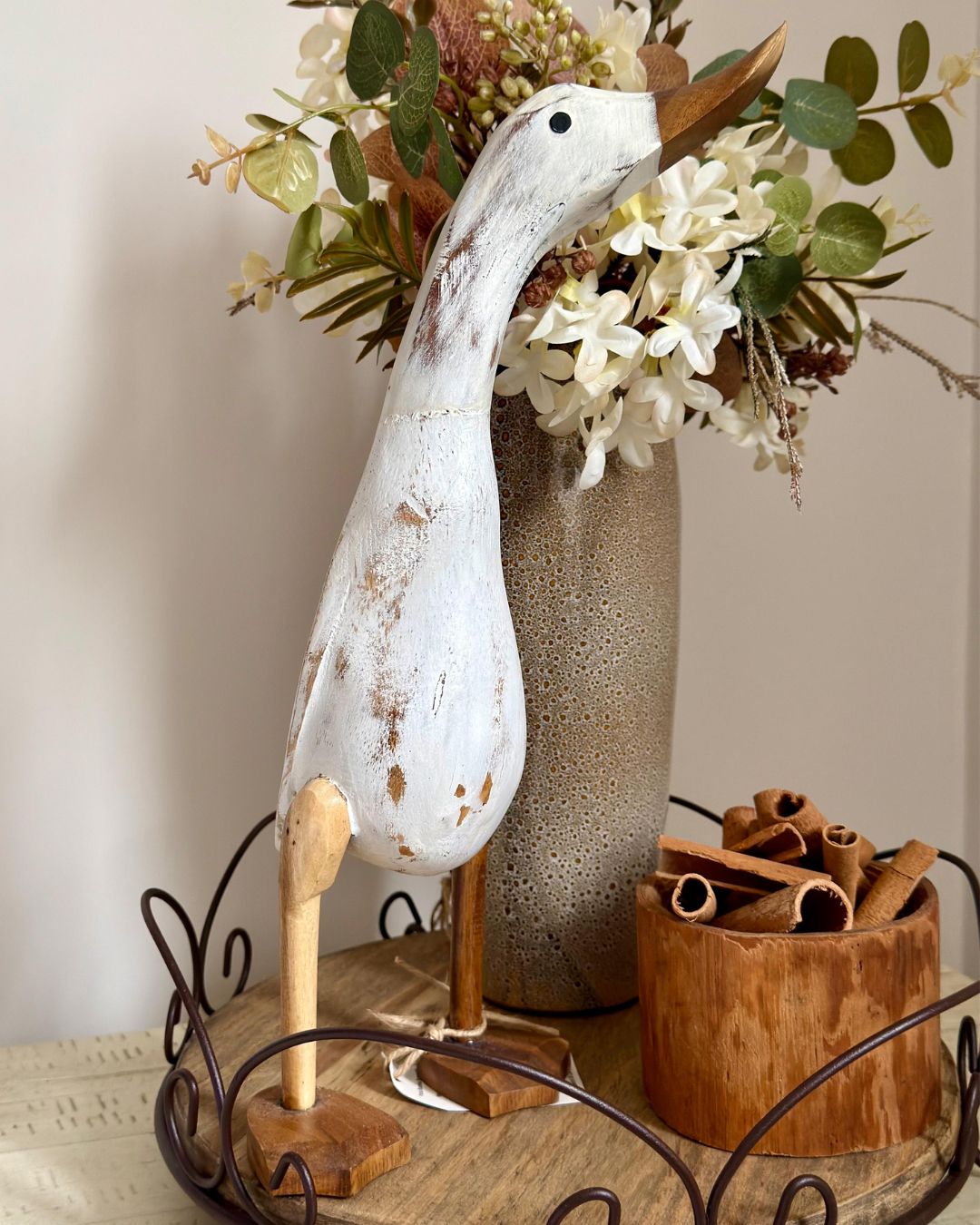 Pato Decorativo Bambu Branco M 37cmX13,5cm - Imagem 3