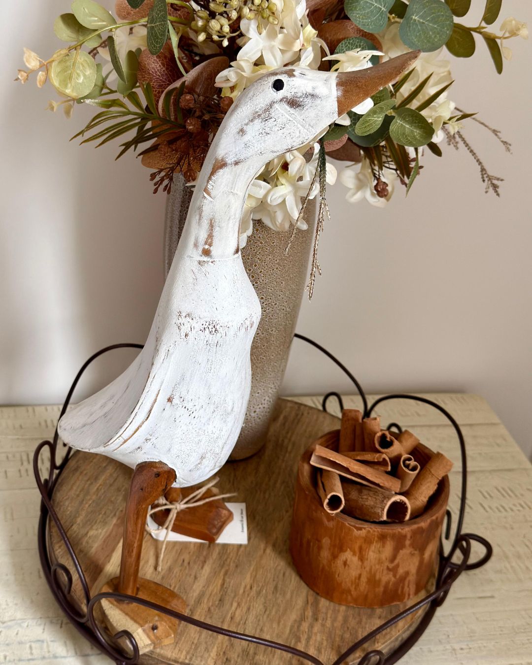 Pato Decorativo Bambu Branco G 39cmX15,5cm - Imagem 4